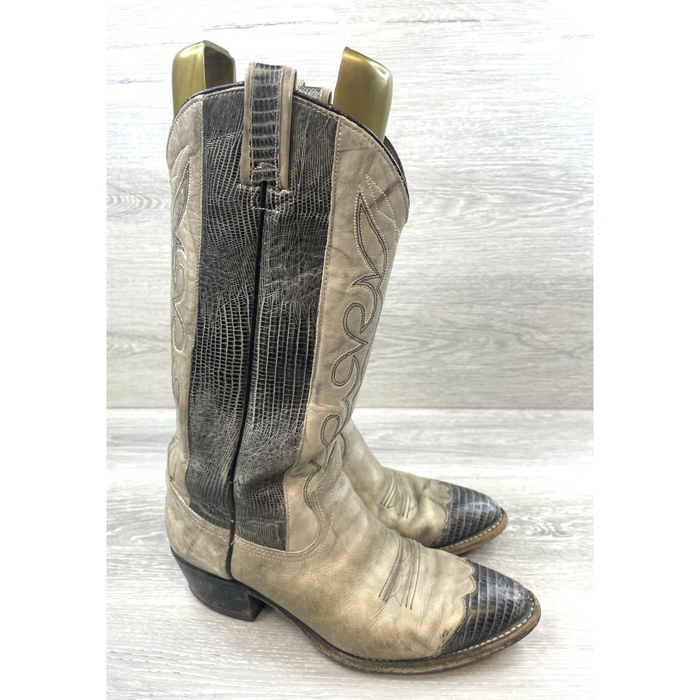 Texas Imperial M52 Men's 8 Gray Lizard Cowboy Western‎ Boots USA Made Vintage